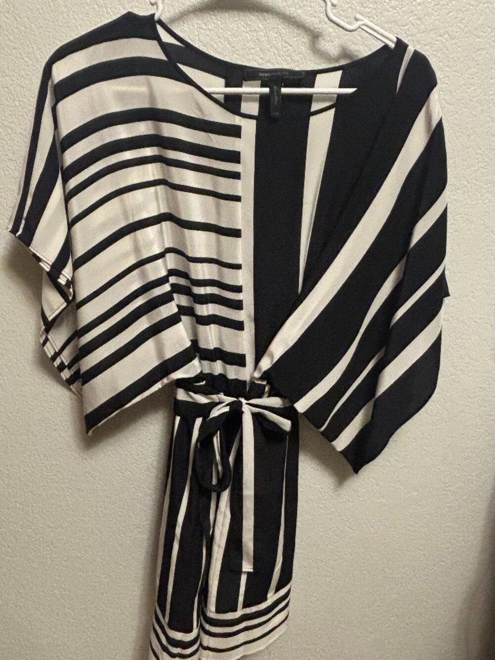 BCBGMaxAzria Mixed Stripe Kimono Mini Dress Size XXS Black White